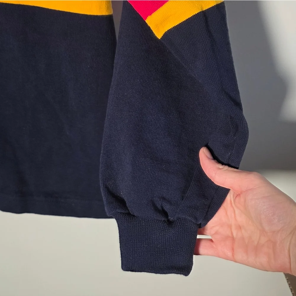 Barbarian Rugby Wear Queen’s University Rugby Shirt Small Navy Red Yellow Stripe - Picture 10 of 11
